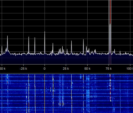 The spectrum and waterfall of the recording on board OPS-SAT